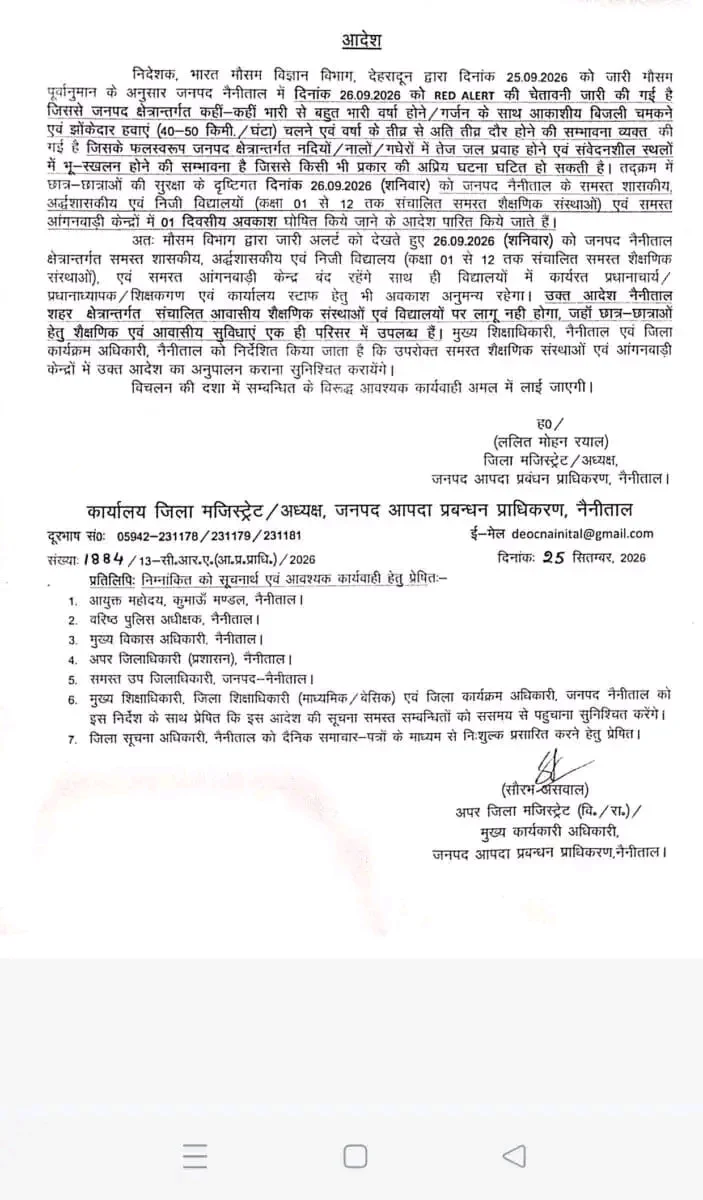 रेड अलर्ट : भारी बरसात की चेतावनी के चलते कल स्कूल की छुट्टी
